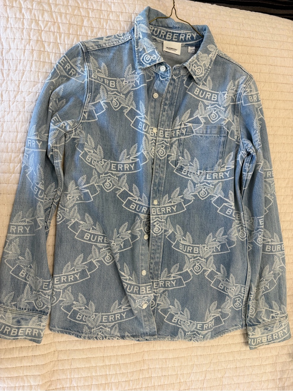 Burberry girls Light Blue Logo Denim Shirt